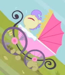 Size: 210x240 | Tagged: safe, screencap, cream puff, earth pony, pony, g4, season 2, the mysterious mare do well, baby, baby carriage, baby pony, cropped, crying, female, nose in the air, solo
