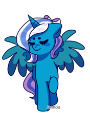 Size: 750x1065 | Tagged: safe, artist:jonkou, oc, oc:fleurbelle, alicorn, pony, adorabelle, alicorn oc, bow, cute, eyes closed, female, hair bow, mare, ocbetes, solo, sweet