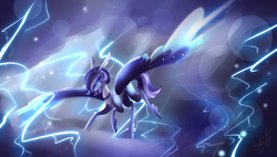Size: 3762x2130 | Tagged: dead source, safe, artist:iheyyasyfox, oc, oc only, oc:darlien jenter, pegasus, pony, robot, robot pony, electricity, female, high res, solo, spread wings, wings