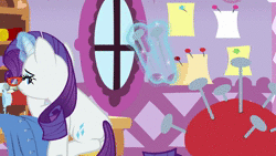 Size: 1920x1080 | Tagged: safe, screencap, rarity, pony, dragon dropped, g4, animated, female, glasses, glasses rarity, pincushion, pins, rarity's glasses, sewing machine, sewing needle, sound, webm
