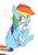 Size: 636x903 | Tagged: safe, artist:nota_mano, rainbow dash, pegasus, pony, g4, blushing, eating, female, food, hoof hold, looking back, mare, simple background, sitting, solo, white background