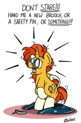 Size: 3922x5926 | Tagged: safe, artist:bobthedalek, sunburst, pony, unicorn, g4, atg 2019, bipedal, brooch, cape, cloak, clothes, coat markings, covering, embarrassed, embarrassed nude exposure, implied nudity, jewelry, male, messy mane, newbie artist training grounds, nudity, panicking, robe, socks (coat markings), stallion, sunburst's brooch, sunburst's cloak, wardrobe malfunction, we don't normally wear clothes