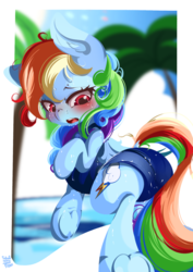 Size: 1479x2091 | Tagged: safe, artist:tohupo, rainbow dash, pegasus, pony, g4, beautiful, blushing, butt, clothes, female, mare, plot, sexy, solo, stupid sexy rainbow dash, swimsuit