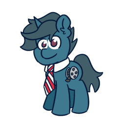 Size: 1200x1200 | Tagged: safe, artist:threetwotwo32232, oc, oc only, oc:film reel, pony, unicorn, necktie, simple background, solo, transparent background