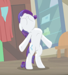 Size: 627x689 | Tagged: safe, screencap, rarity, pony, unicorn, dragon dropped, g4, bipedal, cropped, female, mare, nose in the air, puffed chest, puffy cheeks, solo, underhoof