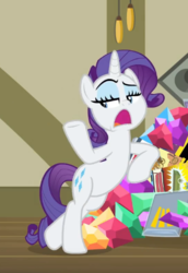 Size: 391x567 | Tagged: safe, screencap, rarity, pony, unicorn, dragon dropped, bipedal, bipedal leaning, cropped, faic, female, leaning, lidded eyes, mare, open mouth, raised eyebrow, raised hoof, solo