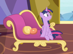 Size: 712x524 | Tagged: safe, screencap, twilight sparkle, alicorn, pony, dragon dropped, g4, cropped, fainting couch, female, mare, sitting, solo, twilight sparkle (alicorn)