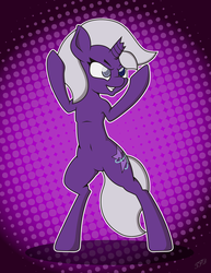Size: 960x1244 | Tagged: safe, anonymous artist, oc, oc only, oc:disastral, pony, unicorn, abstract background, bipedal, broken horn, horn, signature, solo