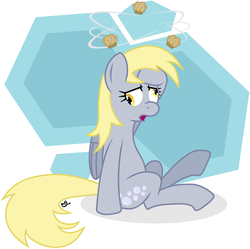 Size: 1430x1426 | Tagged: safe, derpy hooves, pegasus, pony, g4, circling stars, derp, dizzy, female, hoof on head, solo