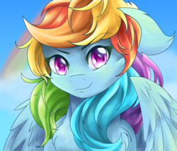 Size: 3500x3000 | Tagged: safe, artist:mutant-horsies, rainbow dash, pegasus, pony, g4, bust, chest fluff, cute, dashabetes, ear fluff, female, high res, looking at you, mare, rainbow, smiling, solo