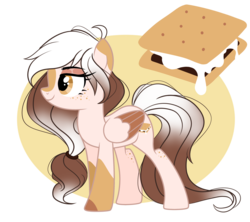 Size: 2977x2648 | Tagged: dead source, safe, artist:emberslament, oc, oc only, oc:s'mores, pegasus, pony, adoptable, female, freckles, high res, mare, pegasus oc, ponified, s'mores, smiling, solo, wings