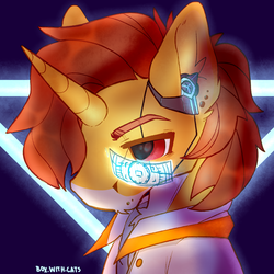 Size: 2000x2000 | Tagged: safe, artist:kotya, oc, oc only, pony, unicorn, bust, high res, neon, portrait, solo, technology