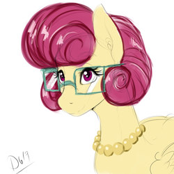 Size: 2000x2000 | Tagged: safe, artist:thelunarmoon, posey shy, pegasus, pony, g4, bust, female, glasses, high res, jewelry, mare, necklace, portrait, simple background, solo, white background