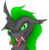 Size: 3992x4068 | Tagged: safe, artist:atomfliege, oc, oc only, oc:roodaka, changeling, bust, changeling oc, female, green changeling, green eyes, looking at you, simple background, solo, teeth, tongue out