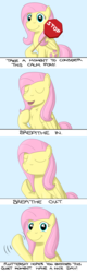 Size: 1080x3360 | Tagged: safe, artist:hoofclid, fluttershy, pegasus, pony, g4, breathing, calm, comic, cute, eyes closed, female, keep calm, positive ponies, simple background, solo, stop sign, text, wave, waving, wholesome