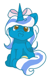 Size: 445x660 | Tagged: safe, artist:ladybuddygaming, oc, oc:fleurbelle, alicorn, pony, adorabelle, alicorn oc, bow, cute, female, hair bow, happy, mare, ocbetes, simple background, sitting, yellow background