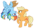 Size: 2725x2262 | Tagged: safe, artist:chub-wub, applejack, rainbow dash, earth pony, pegasus, pony, g4, cowboy hat, cute, dashabetes, duo, duo female, female, floppy ears, flying, freckles, hat, hatless, high res, jackabetes, lesbian, looking at each other, looking at someone, mare, missing accessory, profile, raised hoof, raised leg, ship:appledash, shipping, side view, simple background, spread wings, standing on two hooves, stetson, sweet dreams fuel, tongue out, transparent background, upside down, wings