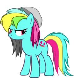 Size: 2300x2414 | Tagged: safe, artist:vice common, edit, vector edit, oc, oc:vice common, earth pony, pony, angry, dissapoint, hat, high res, male, multicolored hair, multicolored tail, pink eyes, simple background, stallion, transparent background, vector, wet mane