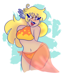 Size: 1280x1459 | Tagged: safe, artist:cubbybatdoodles, derpy hooves, human, g4, belly button, breasts, clothes, curvy, female, humanized, simple background, solo, stupid sexy derpy, swimsuit, transparent background, wing ears