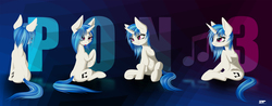 Size: 4200x1650 | Tagged: safe, artist:styroponyworks, dj pon-3, vinyl scratch, pony, unicorn, g4, female, frog (hoof), mare, missing accessory, sitting, solo, text, tongue out, underhoof