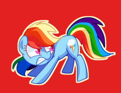 Size: 1648x1270 | Tagged: safe, artist:andromedasparkz, rainbow dash, earth pony, pony, g4, female, mare, race swap, scared, simple background, solo