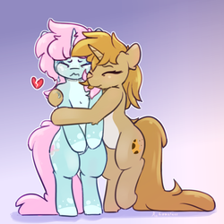Size: 2500x2500 | Tagged: safe, artist:loneless-art, oc, oc:scoops, oc:sugar cookie, pony, unicorn, bipedal, blaze (coat marking), coat markings, comforting, crying, cutie mark, facial markings, female, freckles, high res, hug, mare, markings, pale belly, sad