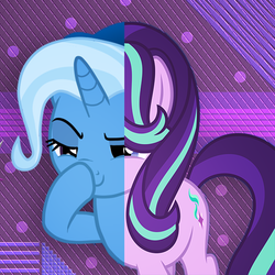 Size: 600x600 | Tagged: safe, starlight glimmer, trixie, pony, g4, boop, glimmerposting, meme, self-boop