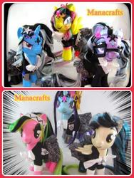 Size: 720x960 | Tagged: safe, artist:lightningsilver-mana, indigo zap, lemon zest, sour sweet, sugarcoat, sunny flare, trixie, oc, earth pony, ghost, pegasus, pony, unicorn, equestria girls, g4, clothes, commission, craft, customized toy, figure, figurine, ghost (band), handmade, humanized, irl, metal band, music, paint, painting, photo, school girl, sewing, toy, uniform