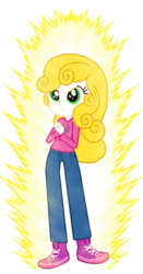 Size: 2100x4000 | Tagged: safe, color edit, edit, sweetie belle, equestria girls, g4, adorable face, aura, clothes, colored, cute, dragon ball, female, jeans, long sleeved shirt, long sleeves, pants, shoes, simple background, solo, super saiyan, sweetie belle's cutie mark, transparent background