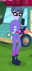 Size: 138x303 | Tagged: safe, screencap, micro chips, equestria girls, g4, my little pony equestria girls: choose your own ending, the road less scheduled, boots, clothes, cropped, fingerless gloves, gloves, male, mc dex fx, shoes, solo