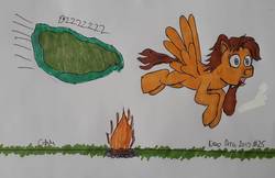 Size: 1710x1109 | Tagged: safe, artist:rapidsnap, oc, oc only, oc:jamjar, insect, pony, atg 2019, campfire, newbie artist training grounds, swarm, traditional art
