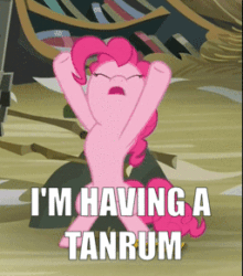 Size: 256x291 | Tagged: safe, edit, edited screencap, screencap, pinkie pie, g4, the lost treasure of griffonstone, animated, bratty pie, caption, female, image macro, misspelling, nose in the air, tantrum, text