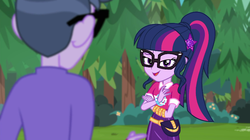 Size: 720x403 | Tagged: safe, screencap, microchips, sci-twi, twilight sparkle, equestria girls, equestria girls series, g4, the road less scheduled, the road less scheduled: microchips, spoiler:choose your own ending (season 2), spoiler:eqg series (season 2), clothes, geode of telekinesis, glasses, magical geodes, male, mc dex fx, ponytail, skirt