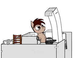 Size: 1014x773 | Tagged: safe, artist:dsb71013, derpibooru exclusive, oc, oc only, oc:night cap, pony, abacus, coffee, cubicle, paper, typewriter