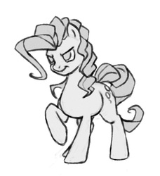 Size: 728x800 | Tagged: safe, artist:akweer, pinkie pie, earth pony, pony, g4, female, mare, monochrome, raised hoof, simple background, sketch, solo, white background