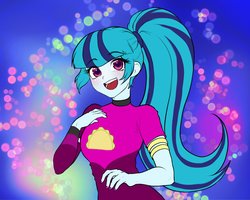 Size: 2041x1633 | Tagged: safe, artist:rileyav, sonata dusk, equestria girls, find the magic, g4, my little pony equestria girls: better together, blushing, bracelet, clothes, cute, female, happy, jewelry, open mouth, ponytail, smiling, solo, sonatabetes, taco dress, teeth