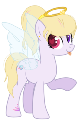 Size: 1830x2824 | Tagged: safe, artist:anisa-mlp222, artist:rukemon, oc, oc only, oc:dusty star, angel, angel pony, original species, pegasus, pony, base used, commission, ear piercing, earring, female, halo, heart eyes, heterochromia, jewelry, mare, piercing, raised hoof, simple background, solo, tattoo, tongue out, transparent background, wingding eyes