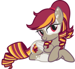 Size: 1374x1271 | Tagged: safe, artist:lightning stripe, derpibooru exclusive, oc, oc:autumn shimmer, pegasus, pony, g4, bedroom eyes, brown coat, coat markings, curly tail, cutie mark, dappled, eyelashes, female, lying down, mare, pigtails, ponytail, red eyes, red mane, show accurate, simple background, transparent background, twintails, two toned wings, vector