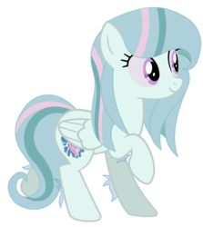Size: 2913x3271 | Tagged: safe, artist:biitt, artist:rukemon, oc, oc only, oc:misty whispers, half-siren, hybrid, pegasus, pony, base used, colored sclera, commission, female, high res, interspecies offspring, magical lesbian spawn, mare, offspring, parent:fluttershy, parent:sonata dusk, parents:sonashy, raised hoof, simple background, solo, transparent background
