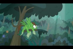 Size: 4252x2835 | Tagged: safe, artist:earth_pony_colds, oc, oc only, oc:windy barebow evergreen, pegasus, pony, butt, female, forest, letterboxing, mare, plot, show accurate, solo, tree, tree branch