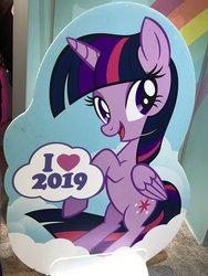 Size: 510x680 | Tagged: safe, photographer:transformartive, twilight sparkle, alicorn, pony, g4, official, 2019, comic con, cutie mark, female, irl, photo, rearing, san diego comic con, sdcc 2019, smiling, twilight sparkle (alicorn), wings
