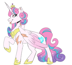 Size: 1100x1000 | Tagged: safe, artist:peachydust, princess flurry heart, alicorn, pony, g4, :p, ethereal mane, older, older flurry heart, raised hoof, scar, simple background, solo, starry mane, tongue out, white background