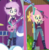 Size: 568x584 | Tagged: safe, screencap, fluttershy, equestria girls, equestria girls specials, g4, my little pony equestria girls: choose your own ending, my little pony equestria girls: rollercoaster of friendship, the road less scheduled, the road less scheduled: fluttershy, clothes, comparison, female, flutterpunk, goth, guitar, hologram, metalshy, midriff, musical instrument, sleeveless, tank top, vampishy
