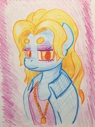 Size: 1398x1860 | Tagged: safe, artist:shoeunit, earth pony, pony, britney spears, bust, clothes, colored pencil drawing, female, mare, solo, traditional art