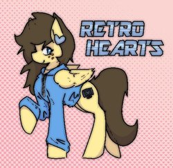 Size: 504x488 | Tagged: safe, artist:rellopone, oc, oc only, oc:retro hearts, pegasus, pony, clothes, ear piercing, female, hoodie, mare, piercing, simple background, smiling, solo, standing