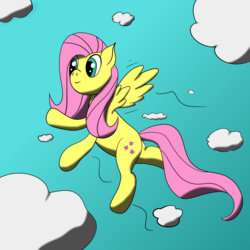 Size: 2000x2000 | Tagged: safe, artist:m3g4, fluttershy, pony, g4, cloud, female, flying, high res, solo