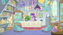 Size: 1920x1080 | Tagged: safe, screencap, phyllis, starlight glimmer, twilight sparkle, alicorn, pony, a horse shoe-in, g4, animated, cute, female, glimmerbetes, philodendron, plant, sound, starlight's office, twilight sparkle (alicorn), webm