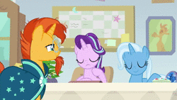 Size: 1920x1080 | Tagged: safe, screencap, phyllis, starlight glimmer, sunburst, trixie, pony, a horse shoe-in, g4, animated, sound, squishy cheeks, starlight's office, webm