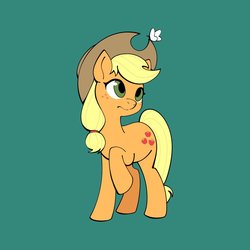 Size: 2048x2048 | Tagged: safe, artist:agaberu, applejack, butterfly, earth pony, pony, g4, cowboy hat, cute, female, green background, hat, high res, jackabetes, mare, simple background, solo