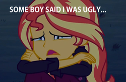 Size: 1136x744 | Tagged: safe, edit, edited screencap, screencap, sunset shimmer, equestria girls, equestria girls specials, g4, my little pony equestria girls: better together, my little pony equestria girls: sunset's backstage pass, abuse, background pony strikes again, bronybait, crying, op is a duck, op is trying to start shit, sad, shimmerbuse, sunsad shimmer